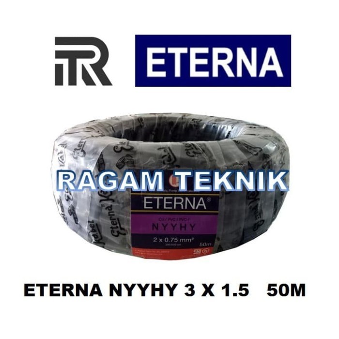 Kabel Listrik Eterna Nyyhy 3X1.5 Mm Rol 50 Meter Serabut Rambut Hitam