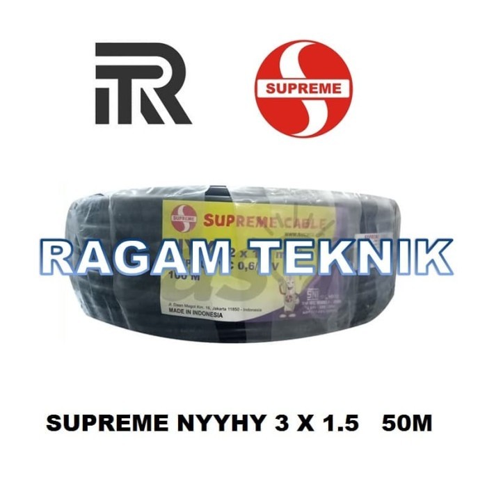 Kabel Listrik Supreme Nyyhy 3X1.5 Mm Rol 50 Meter Serabut Rambut Hita