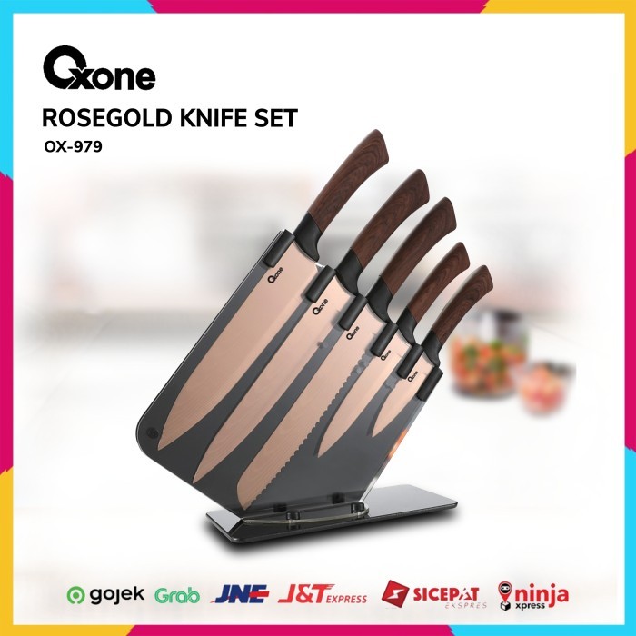 TERPERCAYA PISAU DAPUR OXONE OX-979 5 PCS ROSEGOLD KNIFE SET KODE 204