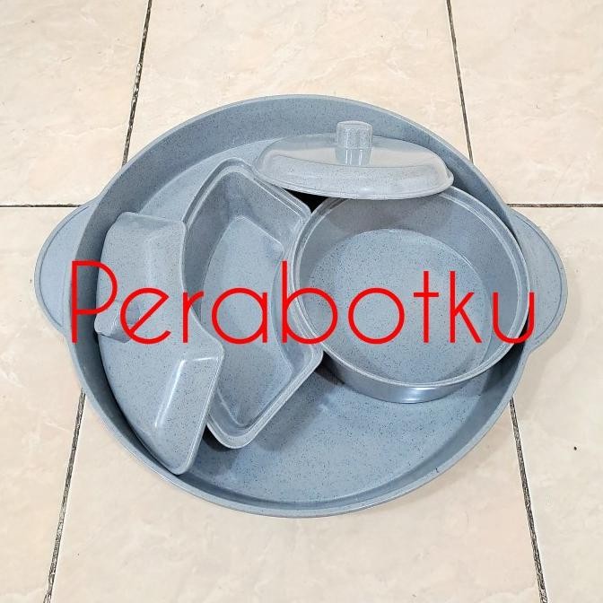 Terlaris Onyx Psb02 Prasmanan Melamin 17" Abu-Abu / Serving Set Grey Granite Stone / Party Set 5 Pcs
