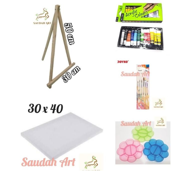 

PAKET LUKIS LENGKAP (KANVAS 30X40,PALET,KUAS,CAT AKRILIK,EASEL)