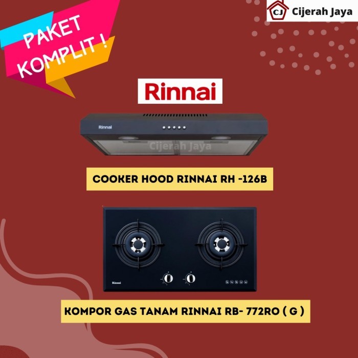 Rinnai Paket Kompor Tanam 2 Tungku Rb 772Ro(G) + Cooker Hood Rh 126B