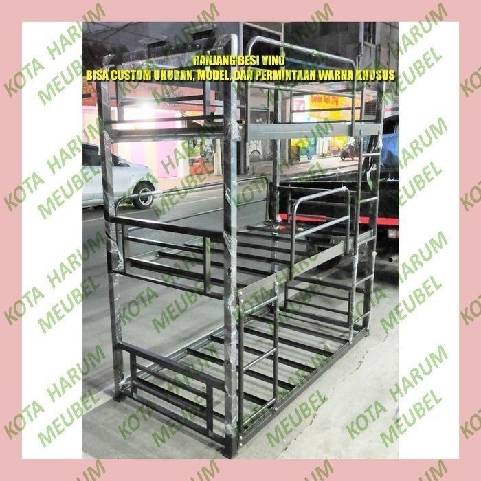 Bed Frame Rangka Tempat Tidur Ranjang Susun Besi Tingkat 3 Orang 90