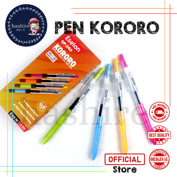 

TERMURAH 12PCS PULPEN GEL ESELON GP-240 KORORO / 1 PAK PULPEN GEL CETEK 0.5MM KODE 1318