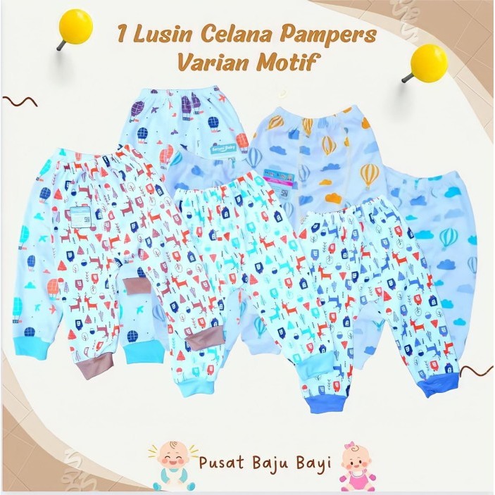 GROSIR ISI 1 LUSIN CELANA PANJANG BAYI PAMPERS SNI USIA 0-6 BULAN