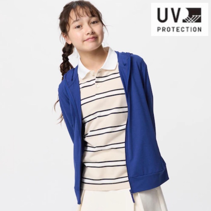 Uniqlo Kids Airism Jaket Anak Laki Perempuan Hoodie Uv Cut Mesh Blue