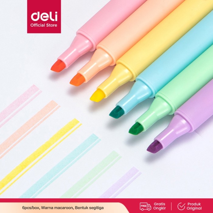 

DISKON DELI HIGHLIGHTER SPIDOL COLORFULL MAKARON 6 WARNA/PACK S605 KODE 640