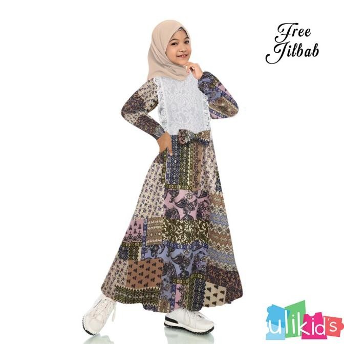 Ulikids Gamis Anak Motif Batik Kombinasi Satin Velvet dan Katun Jepang ..