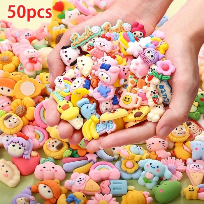 PROMO SPECIAL 50 Pcs Resin Clay Karakter Grosir Sticker 3D Timbul Deco Cream Clay Kotak Resin Clay