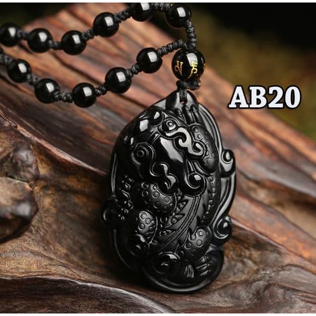 Kalung Black Obsidian Pixiu / Pi Xiu Penangkal Kejahatan (AB20)