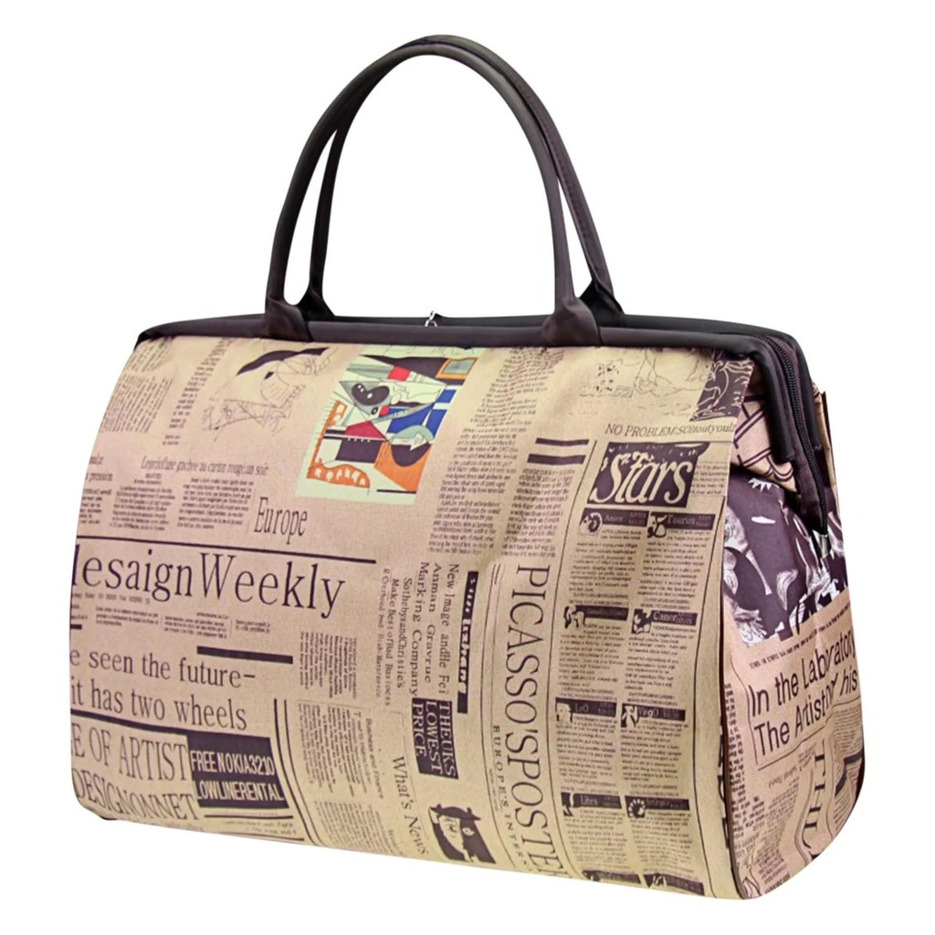 New Arrival  Women Waterproof Handbag Travel Bag Newspaper Printed Vintage Bag Fashion Women'S Handb