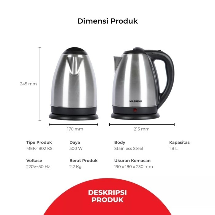 Electric Kettle / Teko Listrik Maspion Mek-1802 Ks / Mek1802Ks #Gratisongkir #Sale #Discount