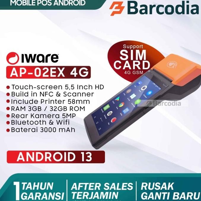 

Mobile POS Android 13 Mesin Kasir portable Iware AP-02EX 3GB/32GB 4G