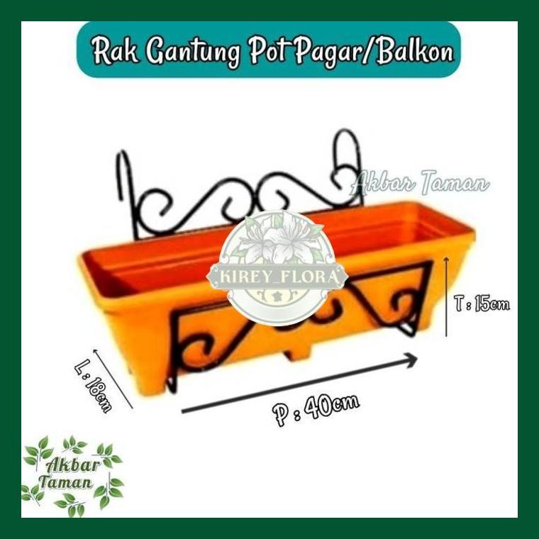 Rak Balkon Pot Panjang / Gantungan Pot Besi Pagar Rumah Panjang