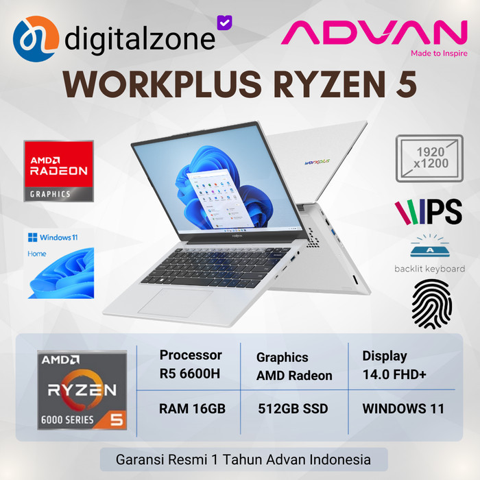Advan Workplus Amd Ryzen 5 6600H 16Gb 512Gb 14''Inch Win 11