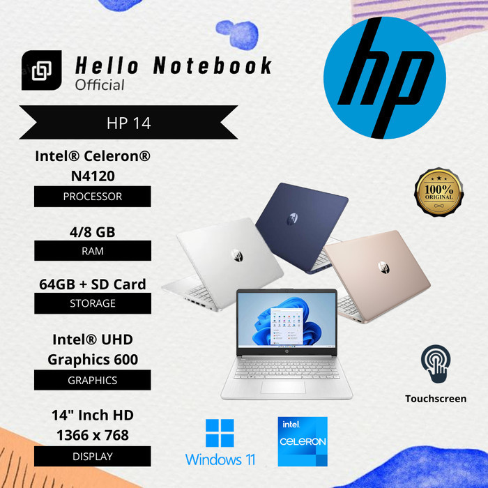 Laptop Hp 14 Intel N4120 Quad Core 4/8Gb - 64Gb