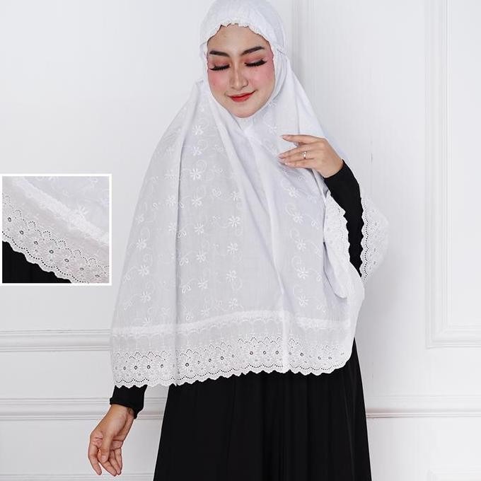 Terjangkau Bergo Jepang Renda Katun Jumbo Perlengkapan Haji Dan Umroh Cantik Jilbab Putih Muslim   K