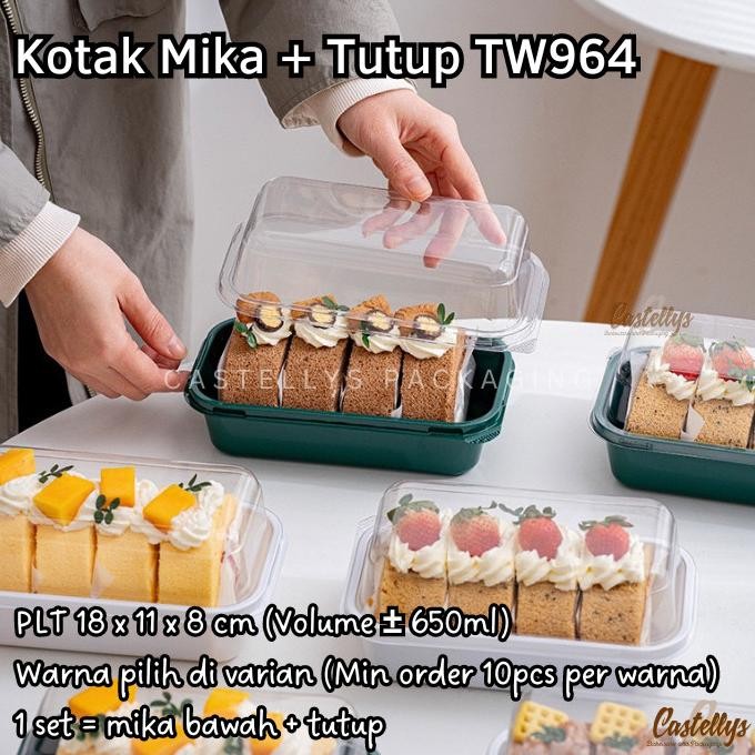 populer] Kotak Kue Mika Tutup TW964 Korean Dessert Box Tiramisu Roll Cake Roti Snack dll