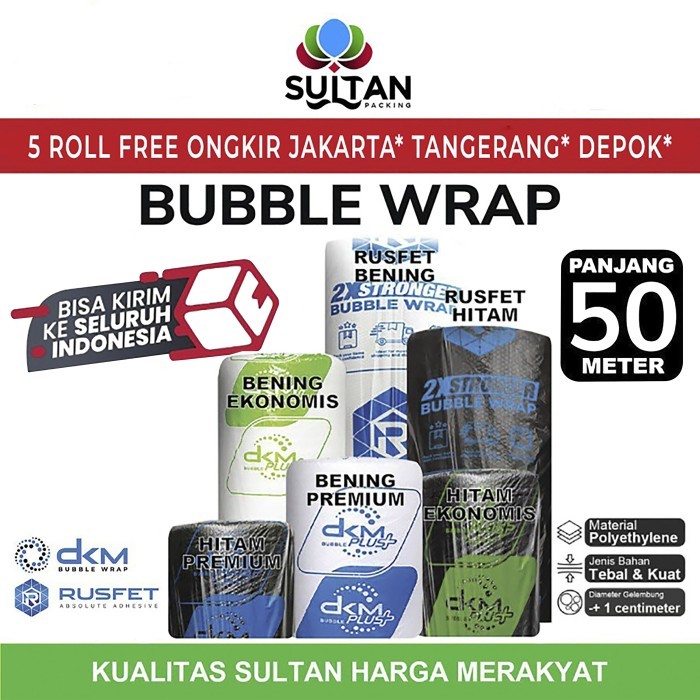 

Plastik Bubble Wrap Packing 50M Dkm+ Rusfet Roll Bubblewrap Tebal