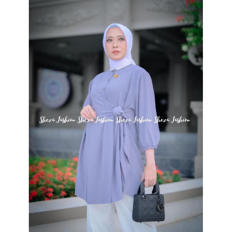 Sheza-Tunik Khansa Crinkle Airflow Premium Jumbo Baju Lebaran Perempuan Oversize Atasan Wanita