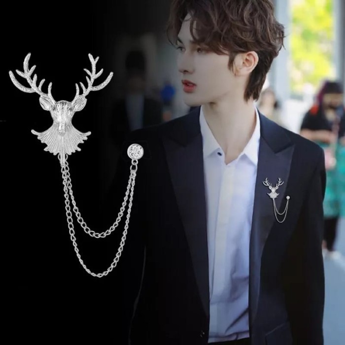 lapel pin bros jas kepala rusa - pin lencana deer aksesoris jas blazer
