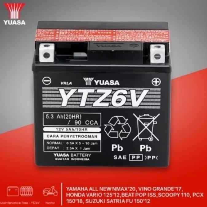 aki motor genio iss pcx 150 pcx 160 vario 160 new adv 150 yuasa ytz6v asli