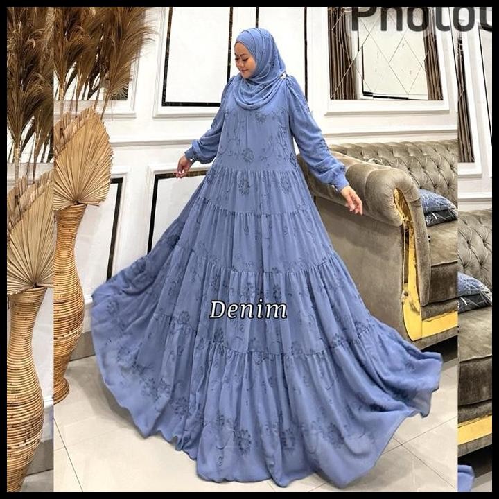 Terlaris Queenasyari - Nazwa Series 2 Set Hijab  Pashmina Gamis Jumbo Wanita Dress Ceruty Embroidery