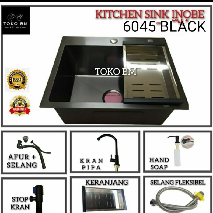sink inobe 6045 hitam doff/paket sink inobe 6045 hitam doff