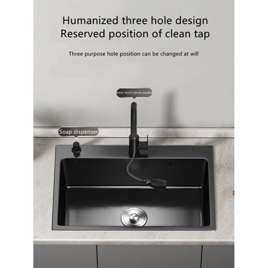 DWECK - Kitchen Sink Stainless Steel Black 1 Bowl Besar Paket Lengkap