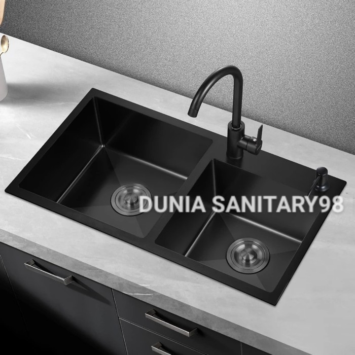 Bak cuci piring Stainless 8245 Black Kitchen sink Hitam 2 lubang
