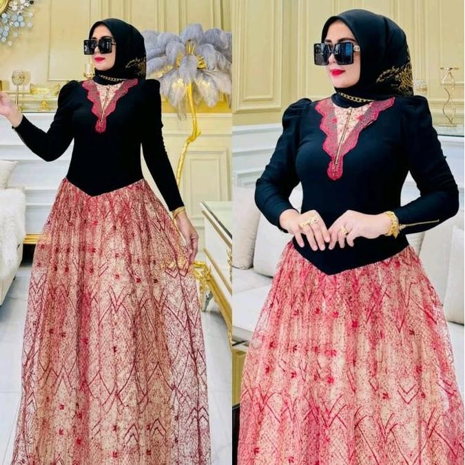 COD SHR TERBARUAISYAH DRESS RAJUT BROKAT MAWAR&RATU DRESS RAJUT TILE BORDIR Muslim Nyaman Panjang Pe