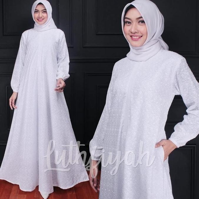 Gamis Katun Jepang Model Klok Setengah Payung Putih Bersih Dan Hitam Katun Poliester Polos Bunga Hit