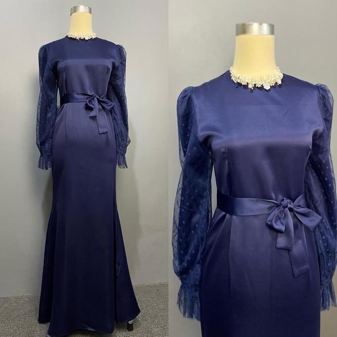 LARRE/DRESS BY LOCALA-Top Wanita-dress kondangan/pesta/satin silk/bridesmaid Muslim Kombinasi Motif 