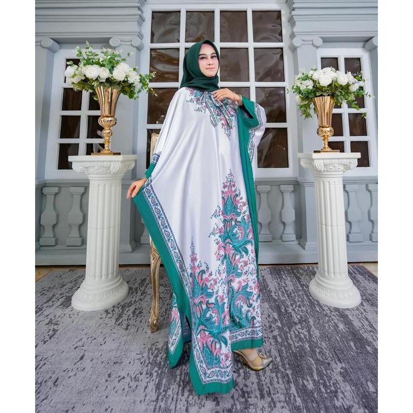 Kaftan Fashion Bkk Silk Import gamis silky Motif Muslim Nyaman Wanita Satin Mewah Dress Lebaran Terl
