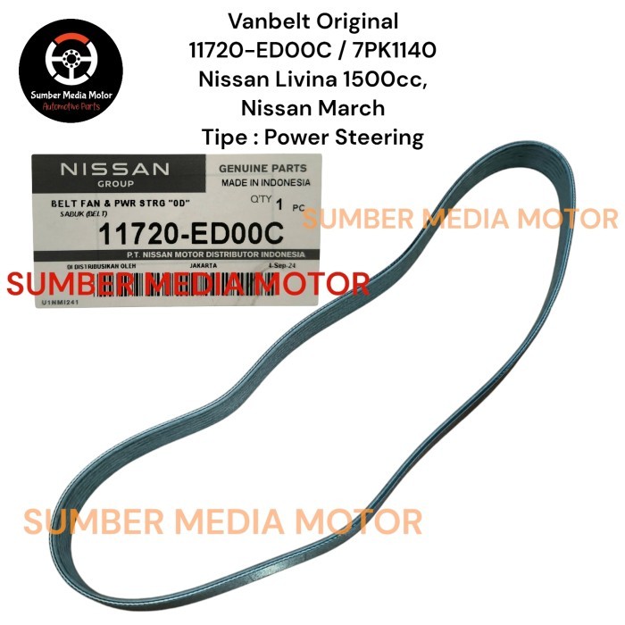 Nissan Vanbelt Power Steering Original 11720-ED00C / 7PK1140 Nissan Livina 1500cc, Nissan March