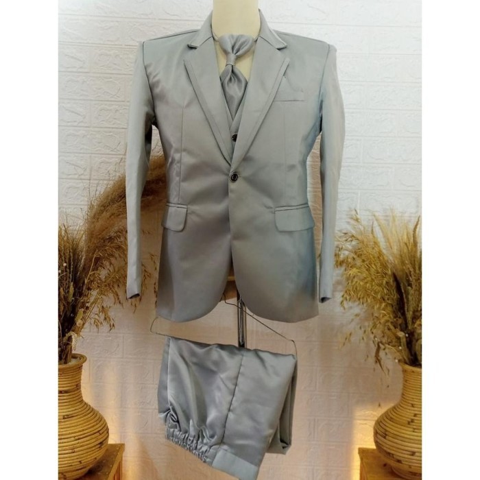 ORIGINAL JAS PENGANTIN PRIA MODEL RESMI SILVER LIS SENADA