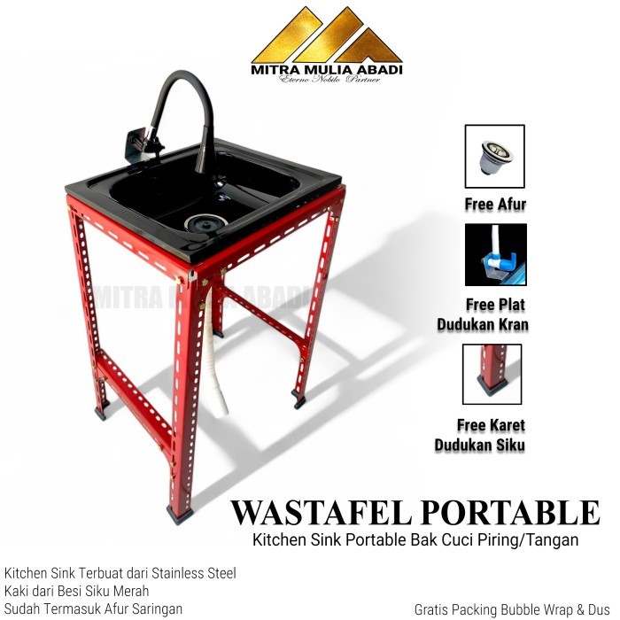 Wastafel Portable Cuci Piring Set Bak Cuci Piring Hitam Portable Merah
