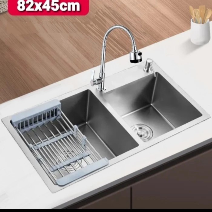 BAK CUCI PIRING STAINLESS/ KITCHEN ZINK 2 LOBANG 82 45