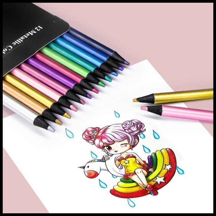 

12Pcs Metallic Colored Pencils Non-Toxic Art Stationery Drawing