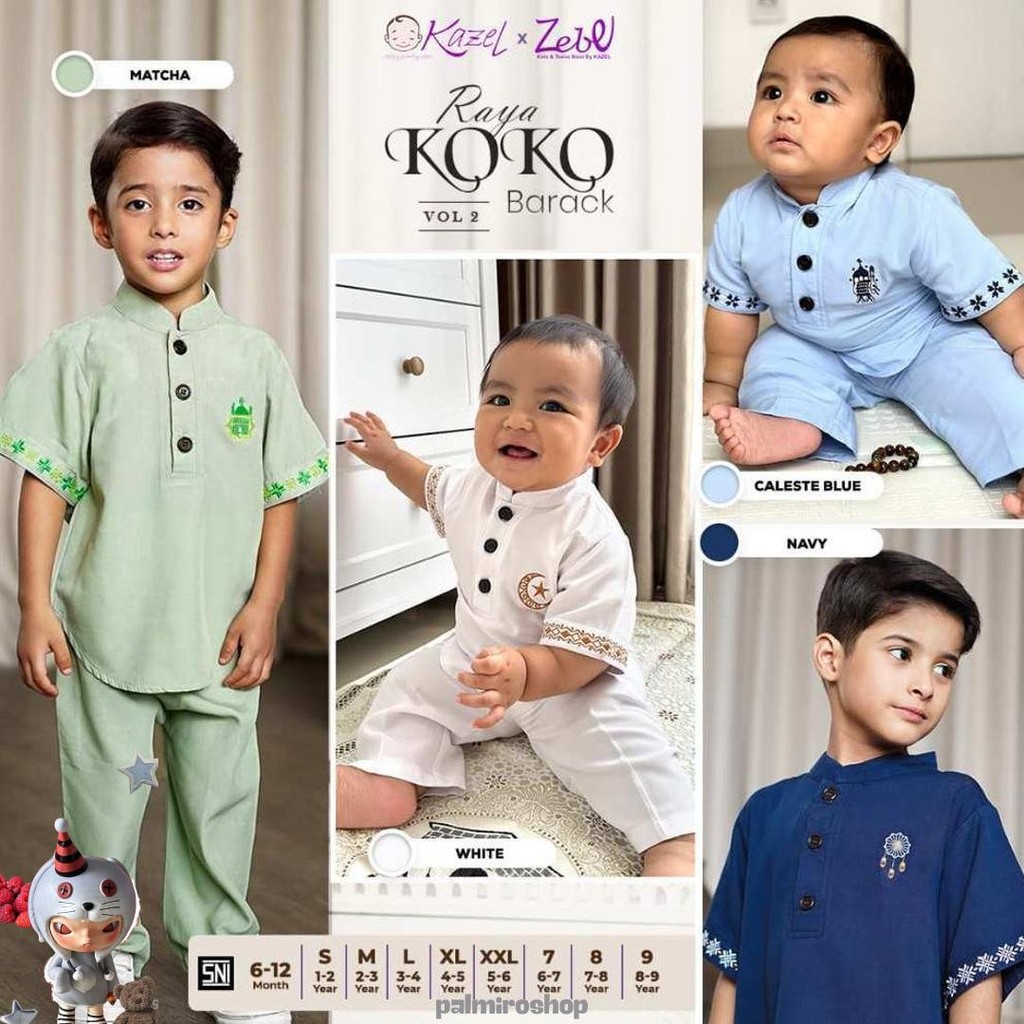 Kazel X Zebe Raya Koko Barack Setelan Baju Koko Anak Laki-Laki Setelan Anak Laki-Laki (Usia 1-9 Tahu
