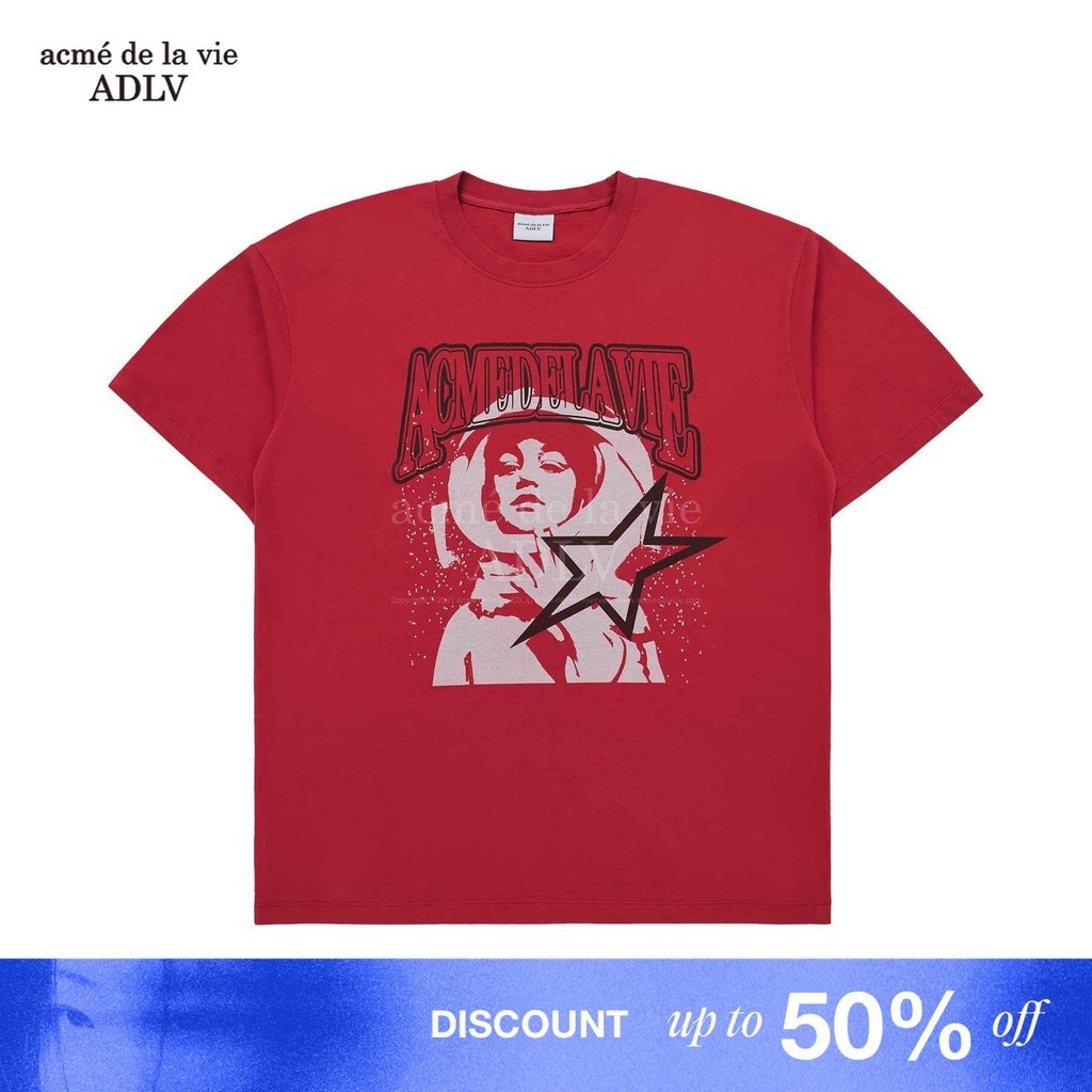 [ADLV] Ae Logo Astronaut Artwork Short Sleeve T-Shirt Red - Kaos Oversized Fit Unisex acme de la vie