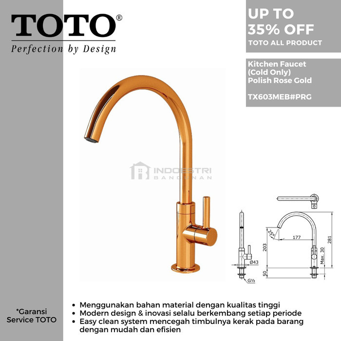 Kran Sink TOTO TX603MEB#PRG Polish Rose Gold / Kran Cuci Piring TOTO