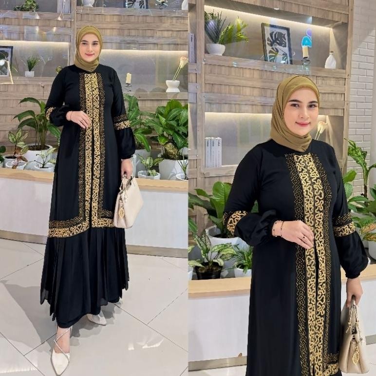MUSLIM - GAMIS ABAYA TURKI AMOEBA HITAM GOLD TERBARU TERLARIS