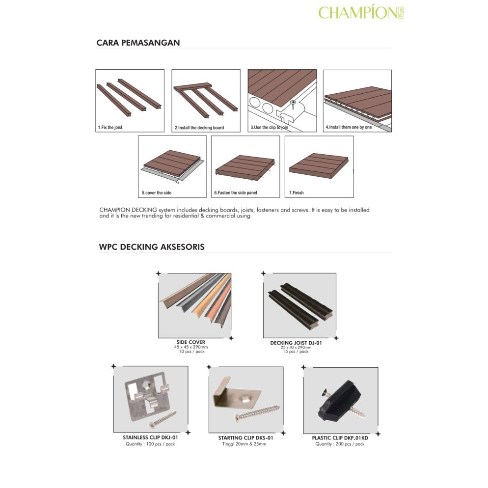 Tebaru WPC Decking Outdoor Lantai Decking Tile Kayu WPC Lantai Kayu CHAMPION Berkualitas