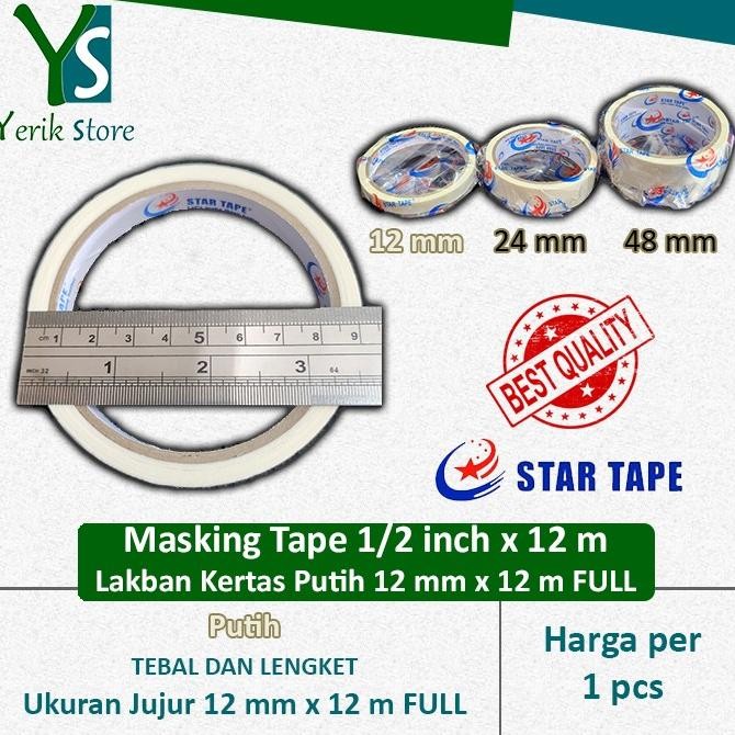

_^_^_^] Masking Tape Putih 1/2 inch x 12 m FULL (12 mm x 12 m) LAKBAN KERTAS