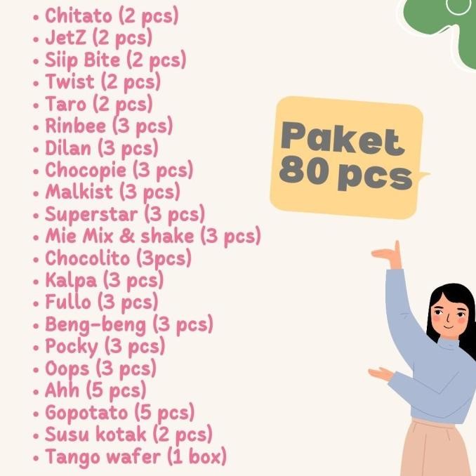 

PAKET SNACK ISI 80 PCS - HAMPER BINGKISAN CEMILAN SNACK - PAKET LENGKAP