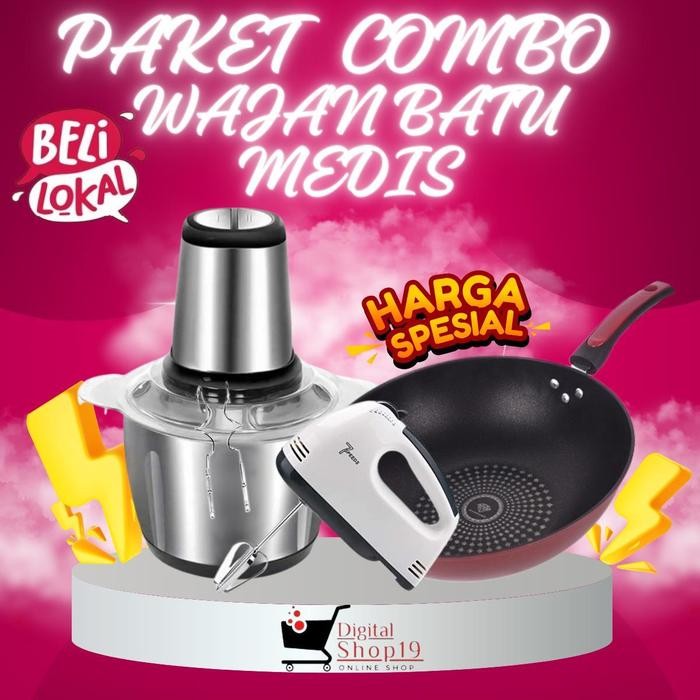 HSH COD PAKET COMBO WAJAN BATU MEDIS PKT WACOMIX ( WAJAN BATU MEDIS, HAND MIXER, CHOPPER )