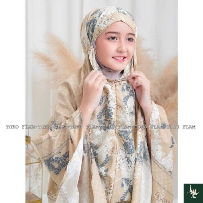 TOKO FLAM MUKENA ANAK TANGGUNG ALENA 2IN1 RESLETING KATUN TRAVEL