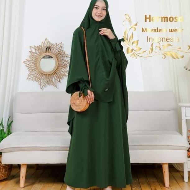 Set abaya hijau botol/set gamis muah/set gamis warna hijau