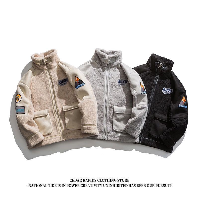 Men's Spring New Lamb Wool Coat Loose Thickened Cotton Jacket Top Coat